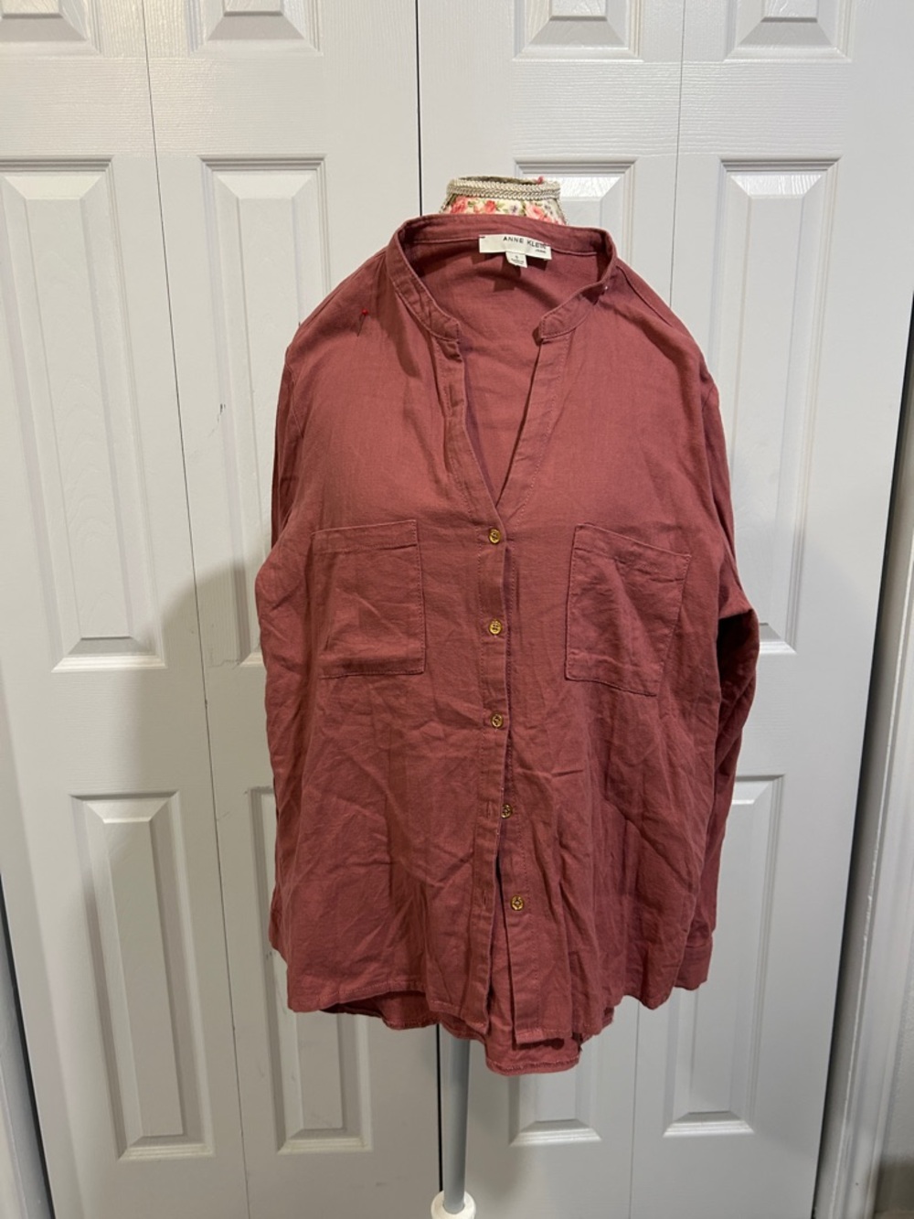 Anne Klein Dusty Rose Button-Front Utility Shirt